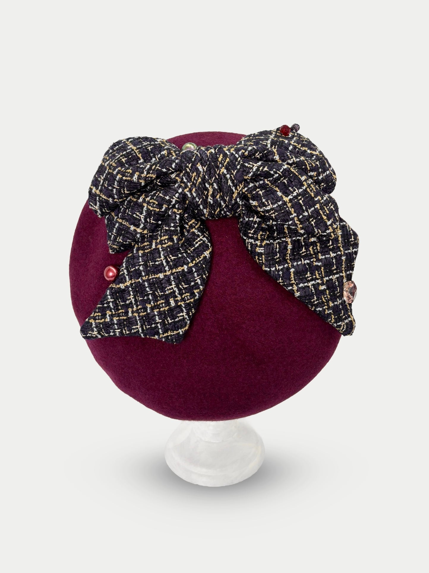 Tweed Ribbon Pearl Beret