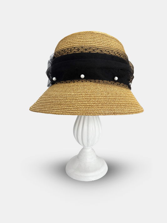 Tulle Ribbon Pearl Bucket Hat