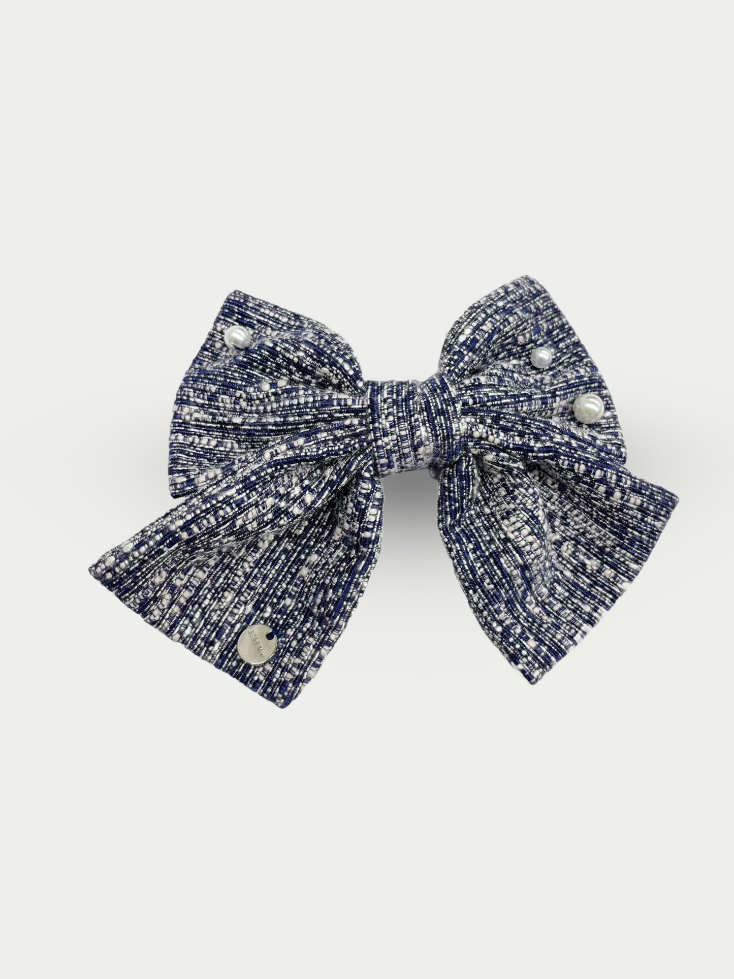 Tweed Pearl Ribbon Barrette　