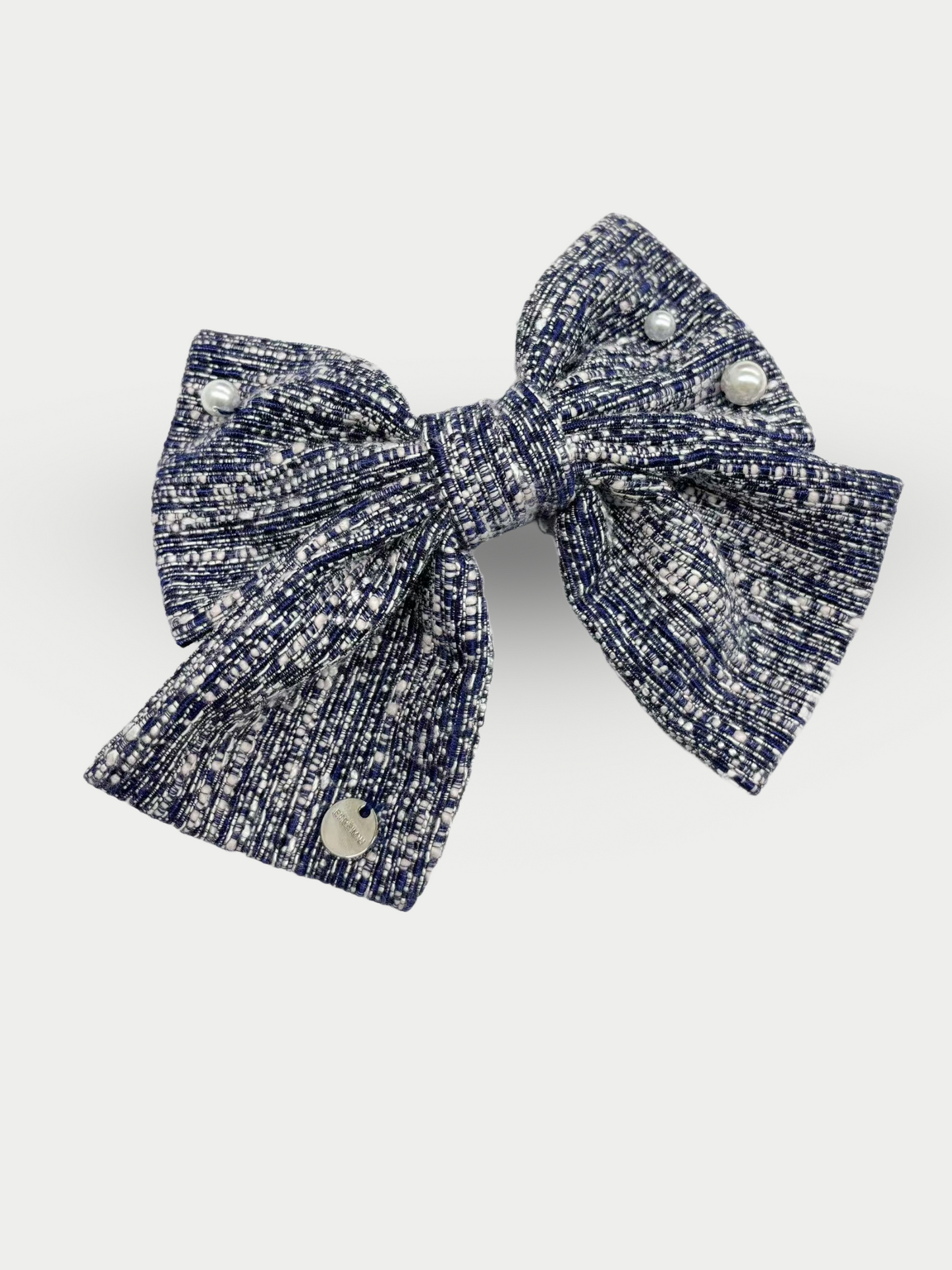 Tweed Pearl Ribbon Barrette　