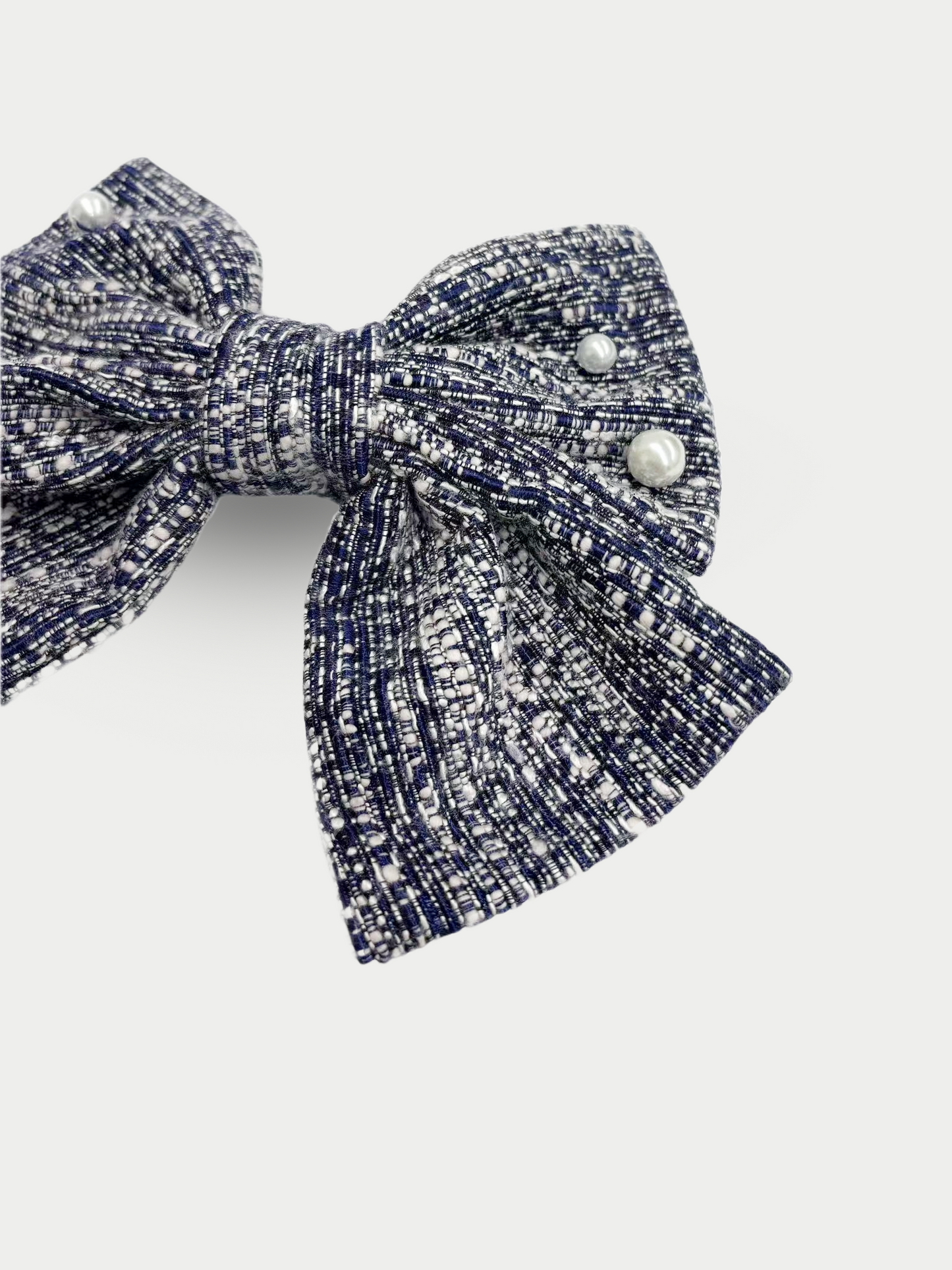 Tweed Pearl Ribbon Barrette　