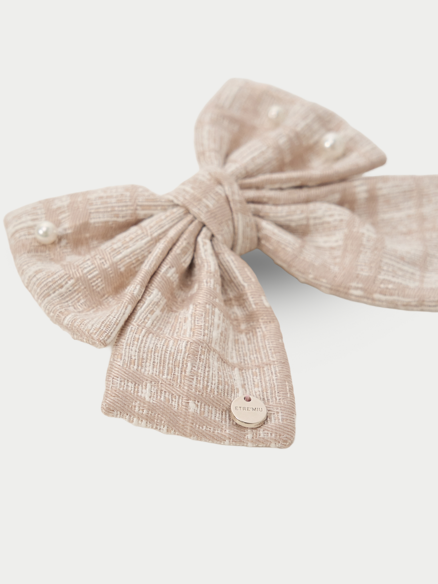 Tweed Pearl Ribbon Barrette　
