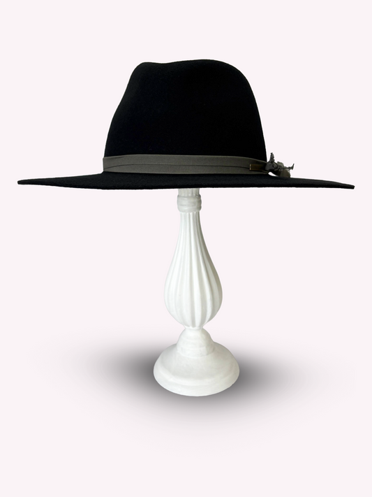 Satin Tie Long Brim Fedora