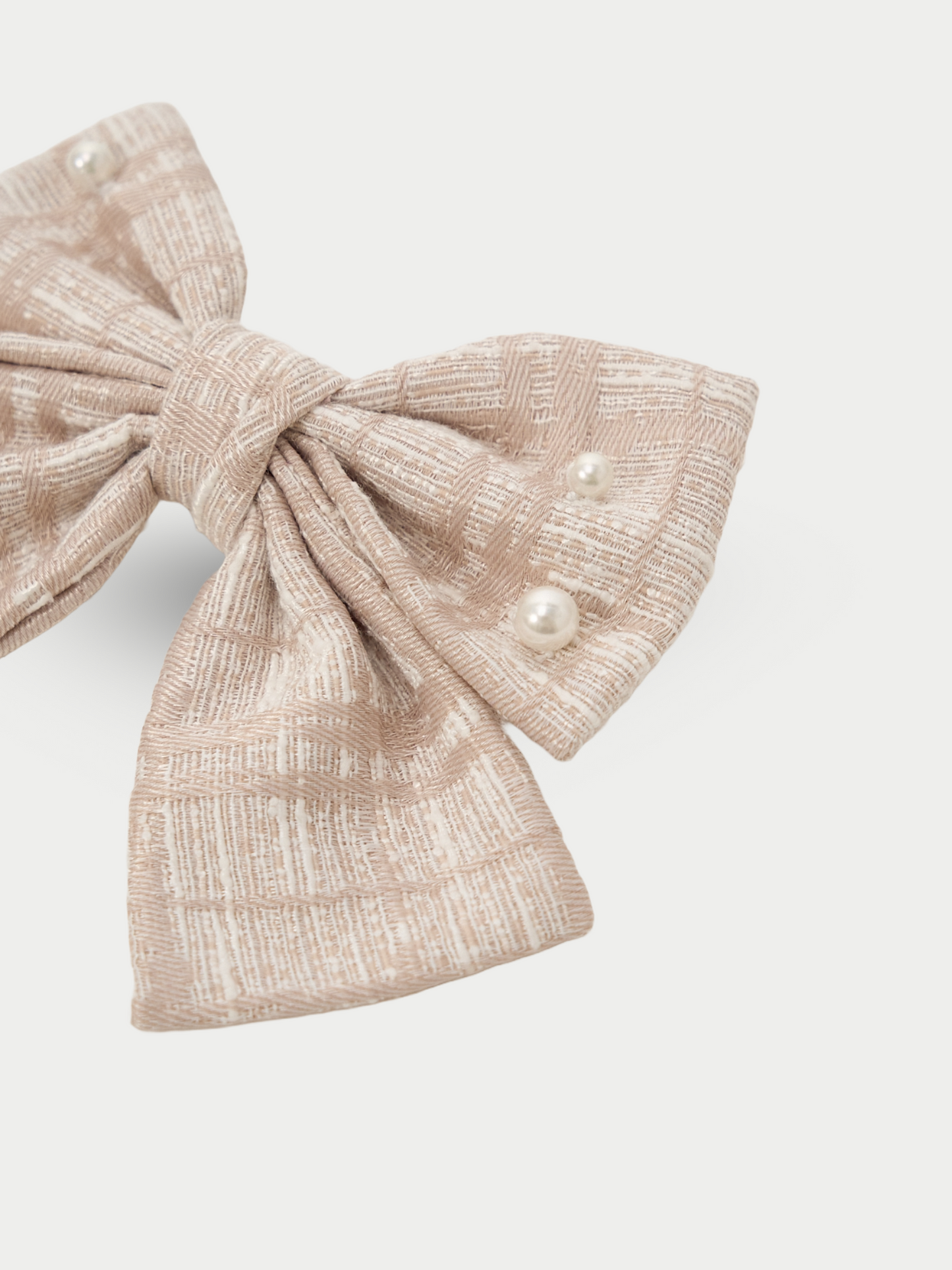 Tweed Pearl Ribbon Barrette　