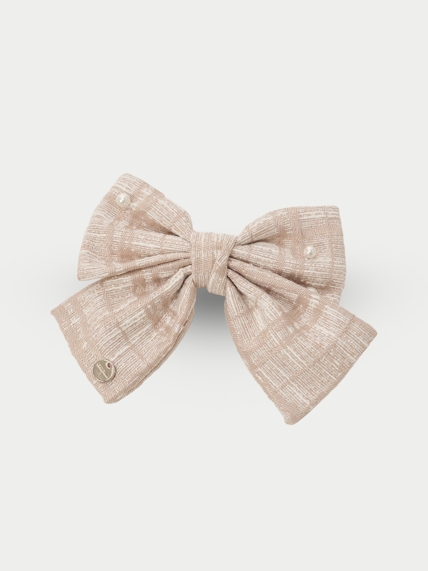 Tweed Pearl Ribbon Barrette　