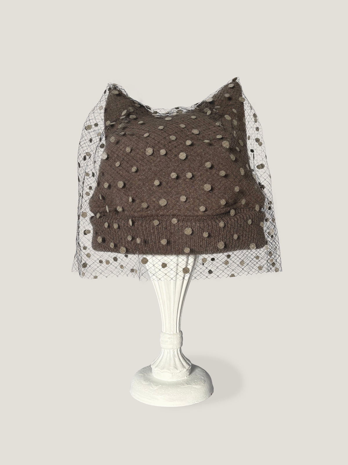 Dot Neco Knit 3｜猫耳デザインとドットチュールのニット帽｜Brownカラー｜商品画像6
