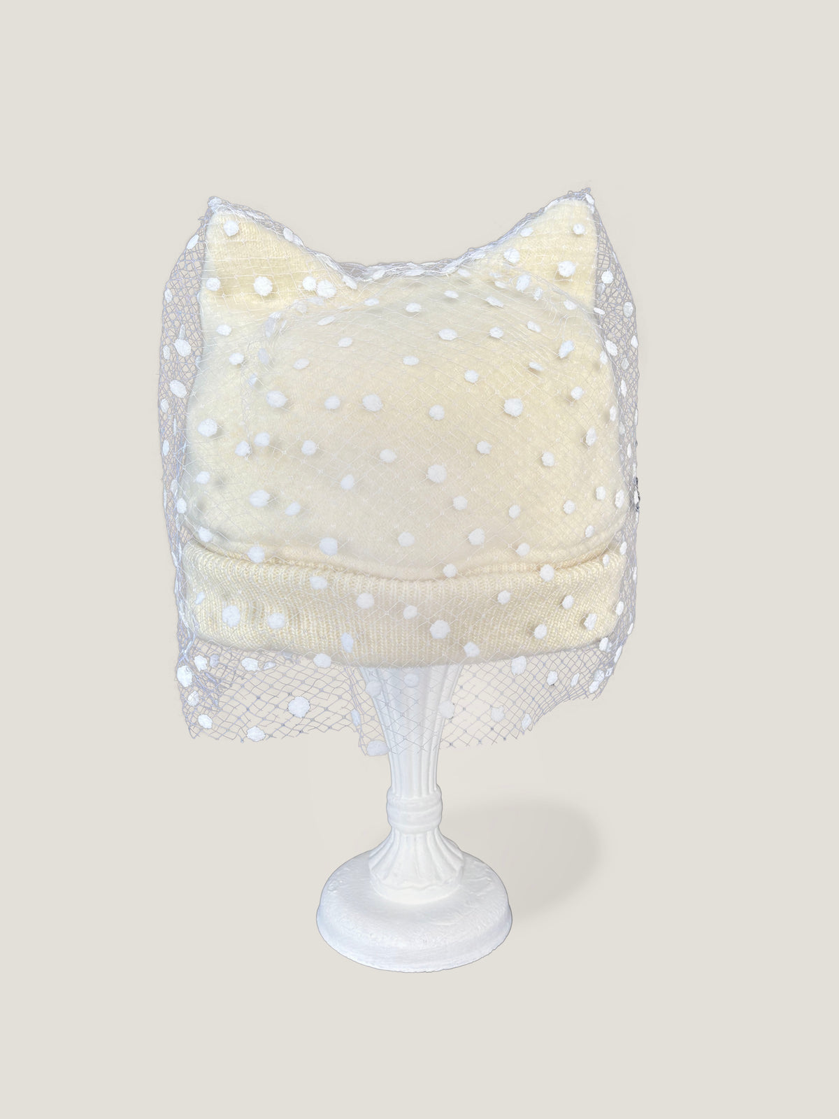 Dot Neco Knit 3｜猫耳デザインとドットチュールのニット帽｜Whiteカラー｜商品画像14