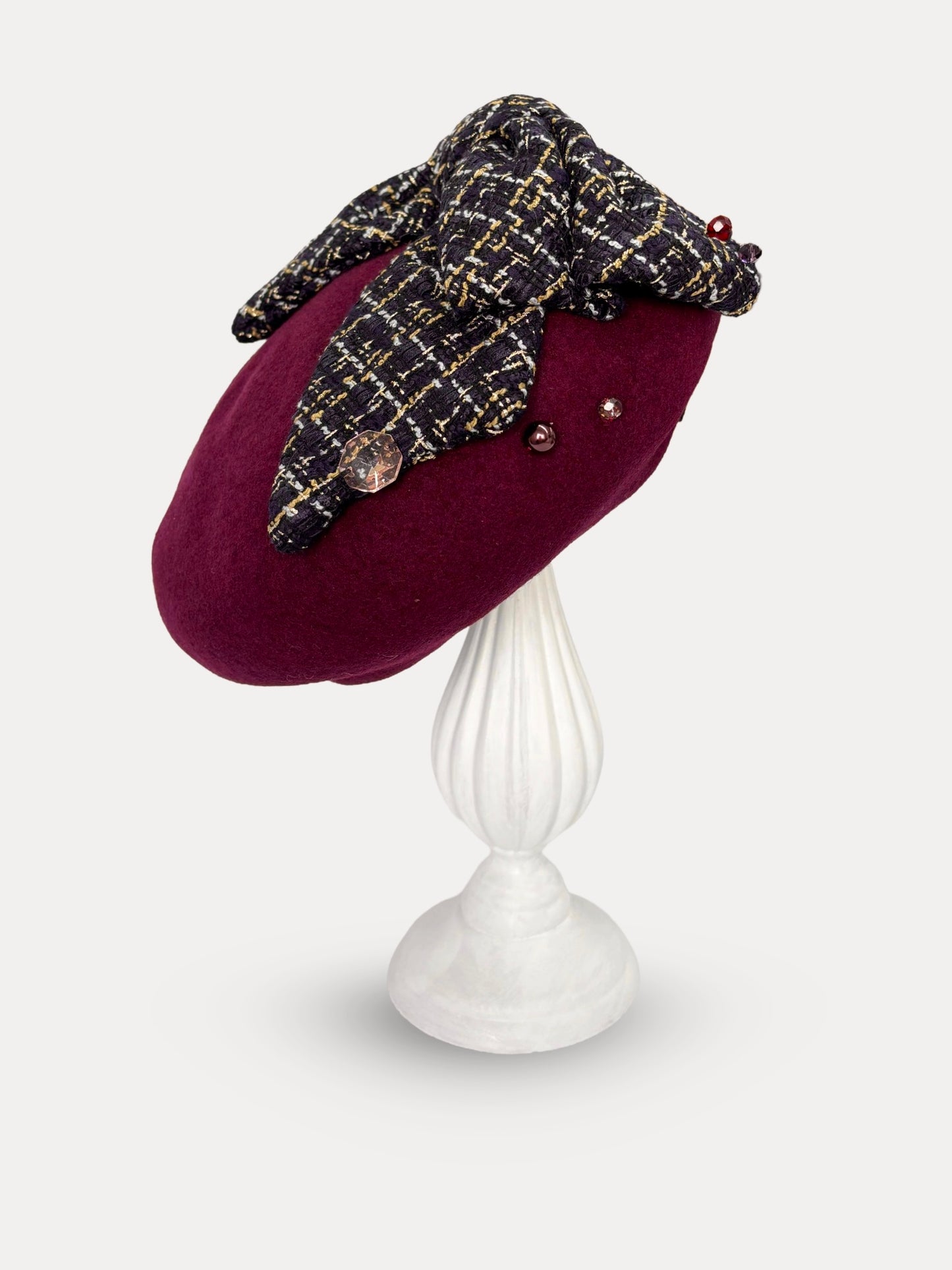 Tweed Ribbon Pearl Beret