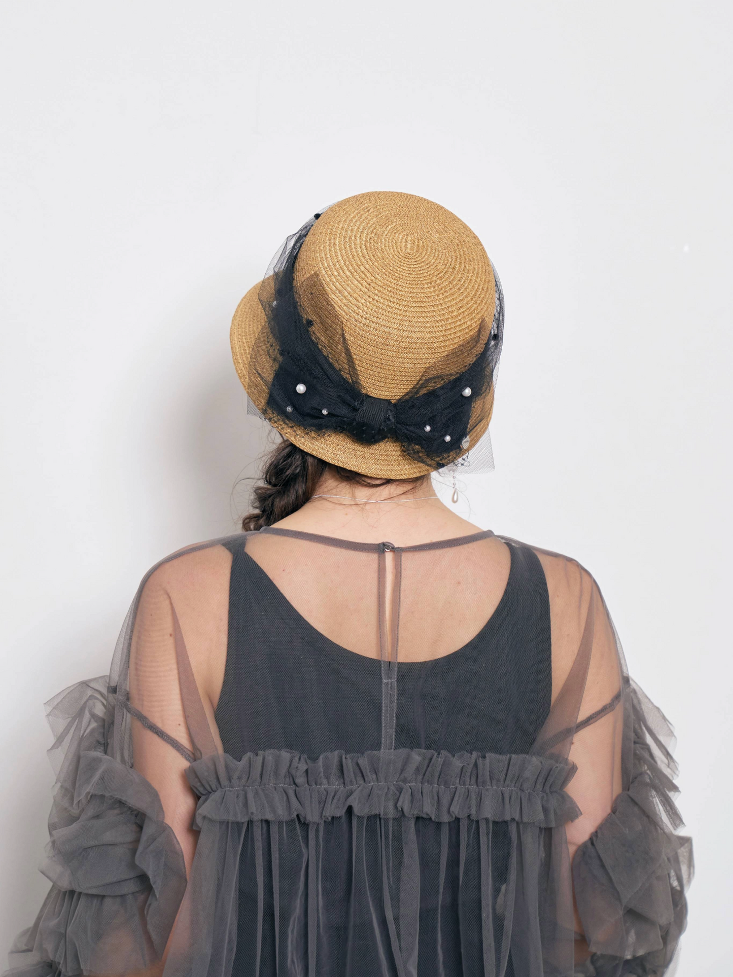 Tulle Ribbon Pearl Bucket Hat
