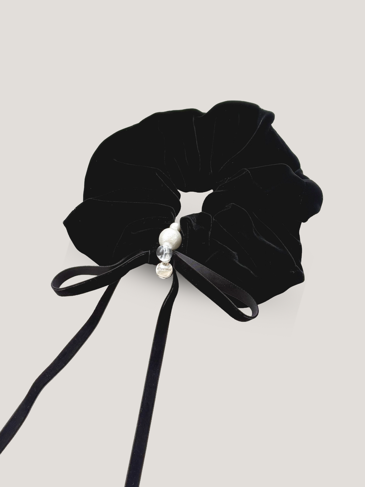 ETRE'MIU Velour Jewel Chou Chou Black ベロア コットンパール シュシュ